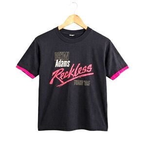 Vintage 1985 Bryan Adams Reckless Tour Tee Size Medium Made In USA Black Pink
